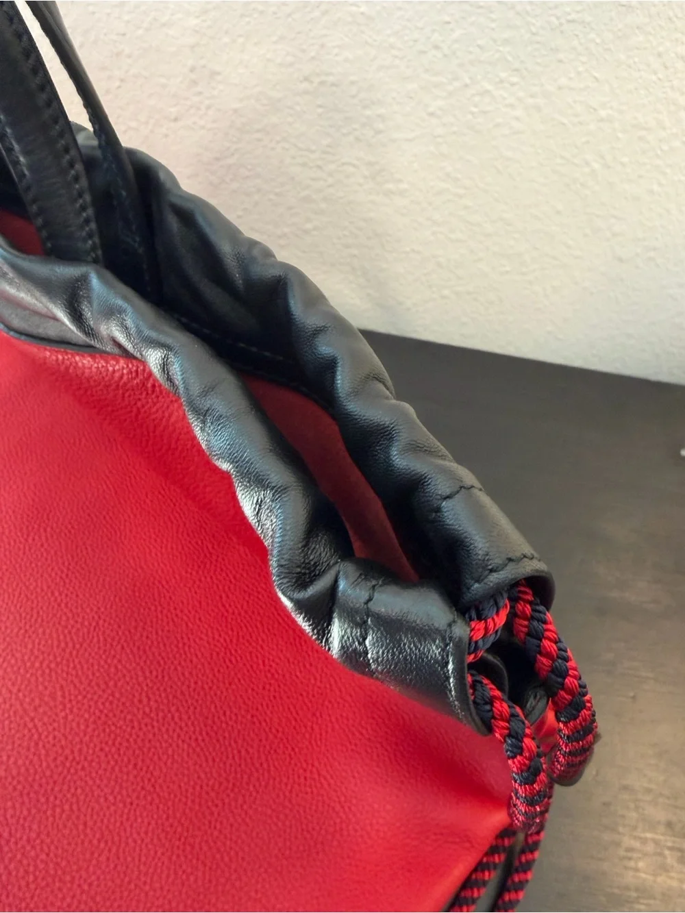 Gucci Red Leather Logo Drawstring Backpack
